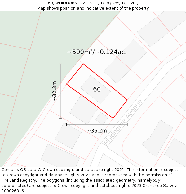 60, WHIDBORNE AVENUE, TORQUAY, TQ1 2PQ: Plot and title map