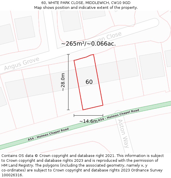 60, WHITE PARK CLOSE, MIDDLEWICH, CW10 9GD: Plot and title map