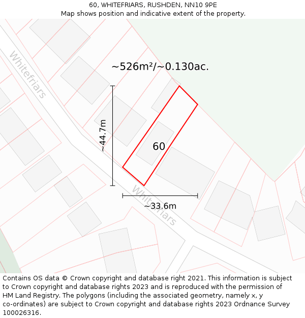 60, WHITEFRIARS, RUSHDEN, NN10 9PE: Plot and title map