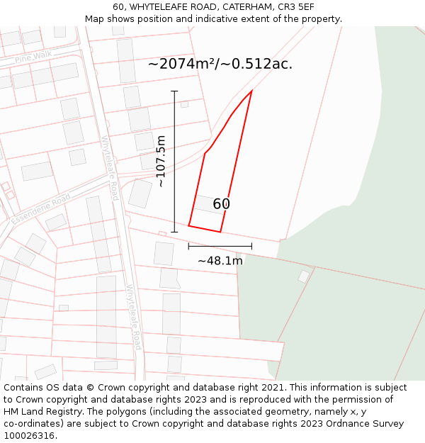 60, WHYTELEAFE ROAD, CATERHAM, CR3 5EF: Plot and title map