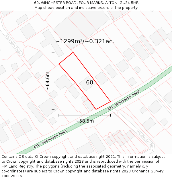 60, WINCHESTER ROAD, FOUR MARKS, ALTON, GU34 5HR: Plot and title map