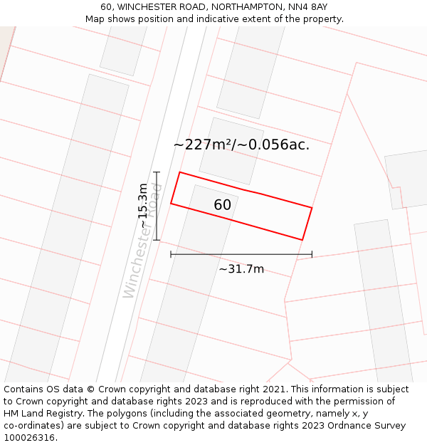 60, WINCHESTER ROAD, NORTHAMPTON, NN4 8AY: Plot and title map
