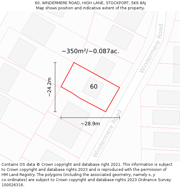 60, WINDERMERE ROAD, HIGH LANE, STOCKPORT, SK6 8AJ: Plot and title map