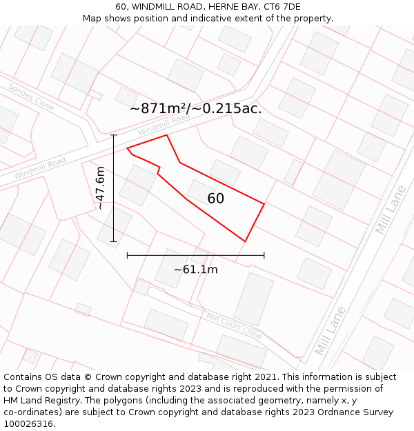 60, WINDMILL ROAD, HERNE BAY, CT6 7DE: Plot and title map