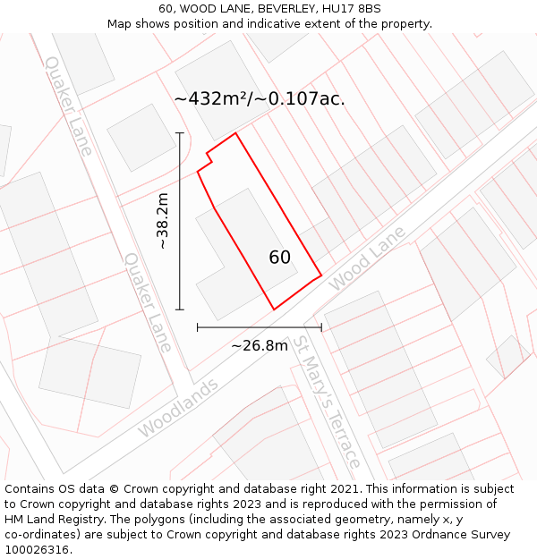 60, WOOD LANE, BEVERLEY, HU17 8BS: Plot and title map
