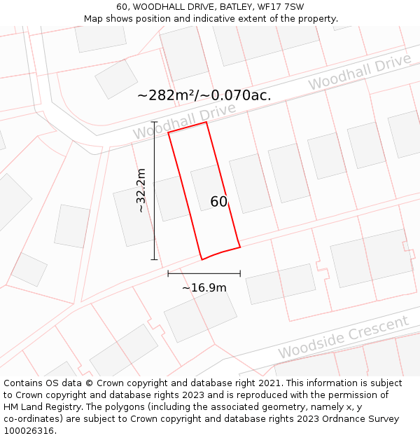 60, WOODHALL DRIVE, BATLEY, WF17 7SW: Plot and title map