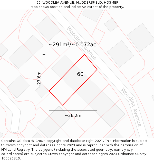 60, WOODLEA AVENUE, HUDDERSFIELD, HD3 4EF: Plot and title map