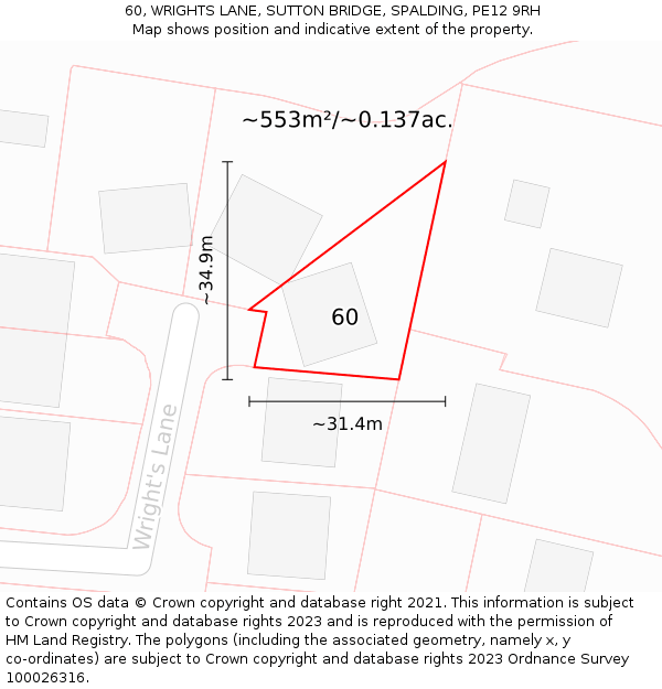 60, WRIGHTS LANE, SUTTON BRIDGE, SPALDING, PE12 9RH: Plot and title map