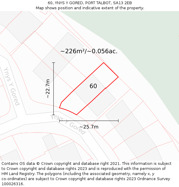 60, YNYS Y GORED, PORT TALBOT, SA13 2EB: Plot and title map