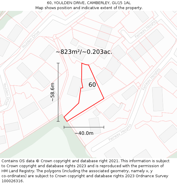 60, YOULDEN DRIVE, CAMBERLEY, GU15 1AL: Plot and title map