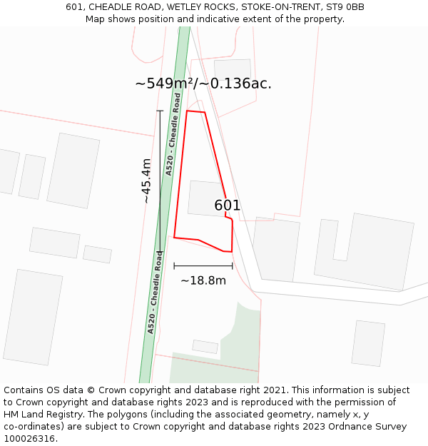 601, CHEADLE ROAD, WETLEY ROCKS, STOKE-ON-TRENT, ST9 0BB: Plot and title map