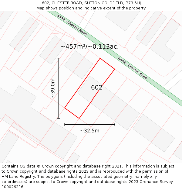 602, CHESTER ROAD, SUTTON COLDFIELD, B73 5HJ: Plot and title map