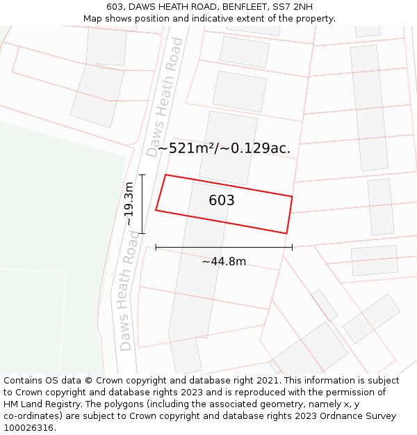 603, DAWS HEATH ROAD, BENFLEET, SS7 2NH: Plot and title map