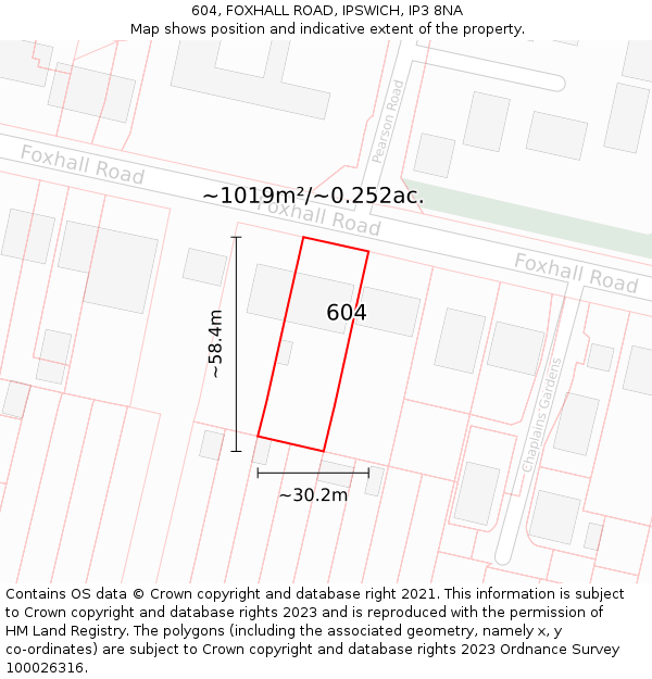 604, FOXHALL ROAD, IPSWICH, IP3 8NA: Plot and title map