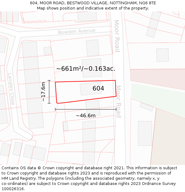 604, MOOR ROAD, BESTWOOD VILLAGE, NOTTINGHAM, NG6 8TE: Plot and title map