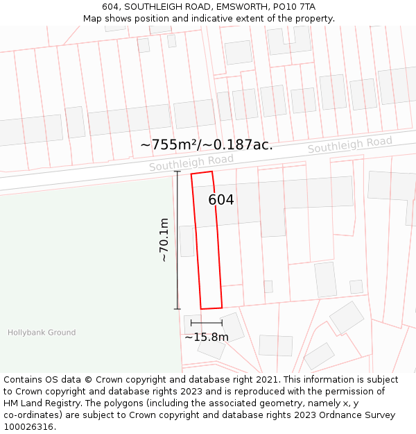 604, SOUTHLEIGH ROAD, EMSWORTH, PO10 7TA: Plot and title map