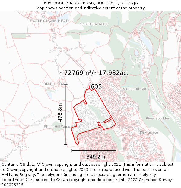 605, ROOLEY MOOR ROAD, ROCHDALE, OL12 7JG: Plot and title map