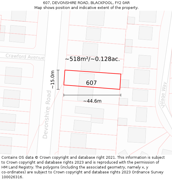607, DEVONSHIRE ROAD, BLACKPOOL, FY2 0AR: Plot and title map