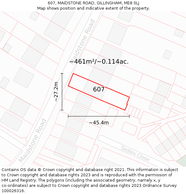 607, MAIDSTONE ROAD, GILLINGHAM, ME8 0LJ: Plot and title map