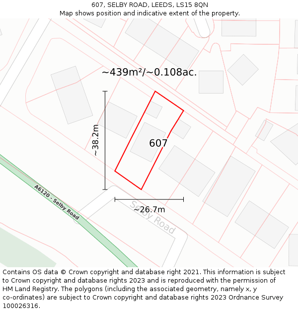 607, SELBY ROAD, LEEDS, LS15 8QN: Plot and title map