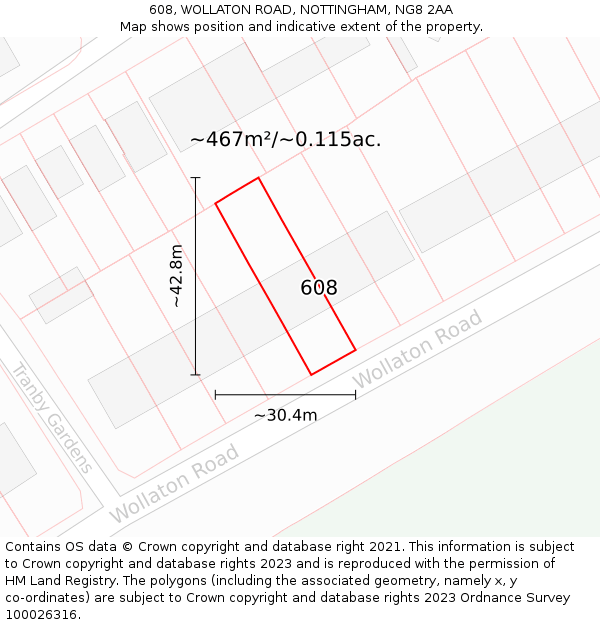 608, WOLLATON ROAD, NOTTINGHAM, NG8 2AA: Plot and title map