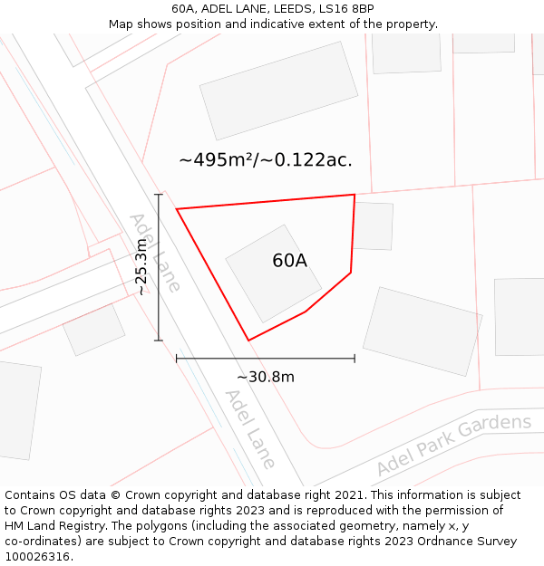 60A, ADEL LANE, LEEDS, LS16 8BP: Plot and title map