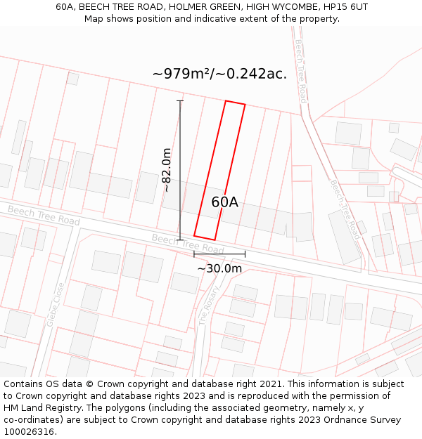 60A, BEECH TREE ROAD, HOLMER GREEN, HIGH WYCOMBE, HP15 6UT: Plot and title map