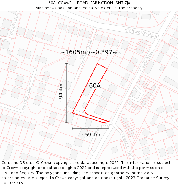 60A, COXWELL ROAD, FARINGDON, SN7 7JX: Plot and title map