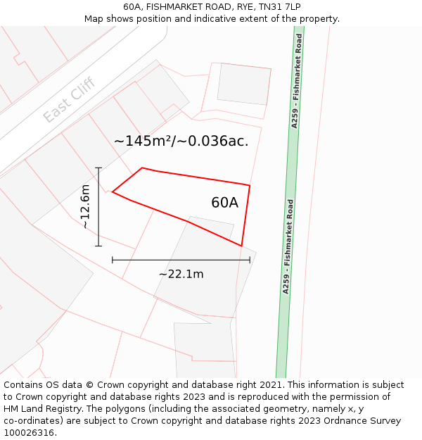 60A, FISHMARKET ROAD, RYE, TN31 7LP: Plot and title map