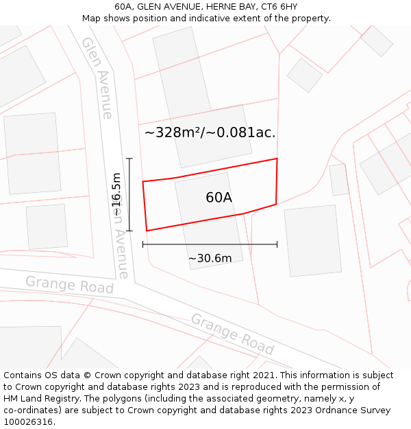 60A, GLEN AVENUE, HERNE BAY, CT6 6HY: Plot and title map