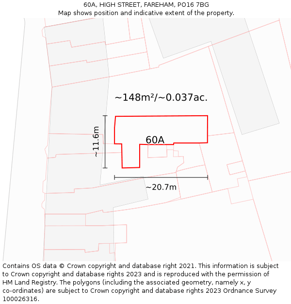 60A, HIGH STREET, FAREHAM, PO16 7BG: Plot and title map