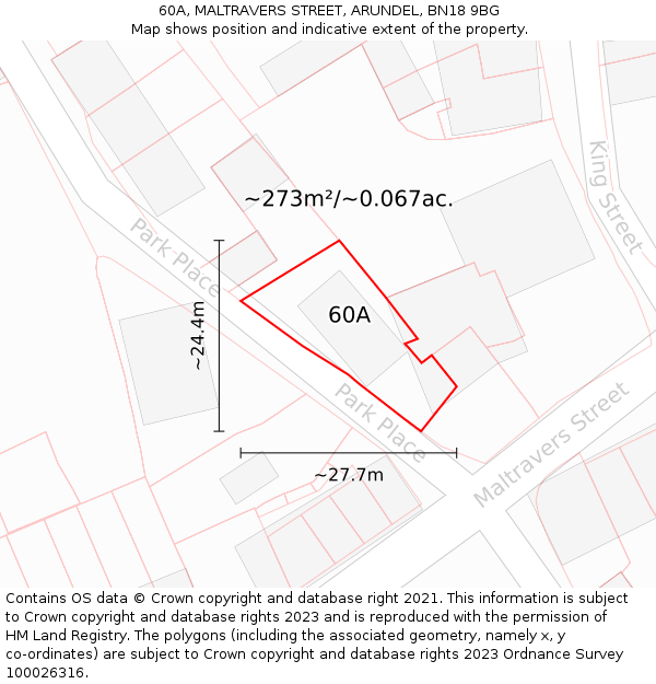 60A, MALTRAVERS STREET, ARUNDEL, BN18 9BG: Plot and title map