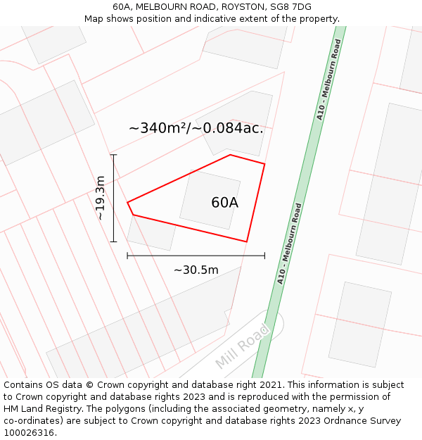 60A, MELBOURN ROAD, ROYSTON, SG8 7DG: Plot and title map