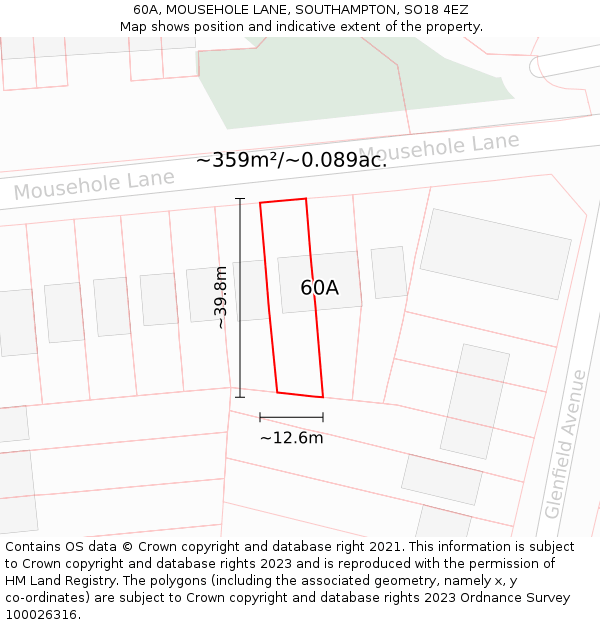 60A, MOUSEHOLE LANE, SOUTHAMPTON, SO18 4EZ: Plot and title map