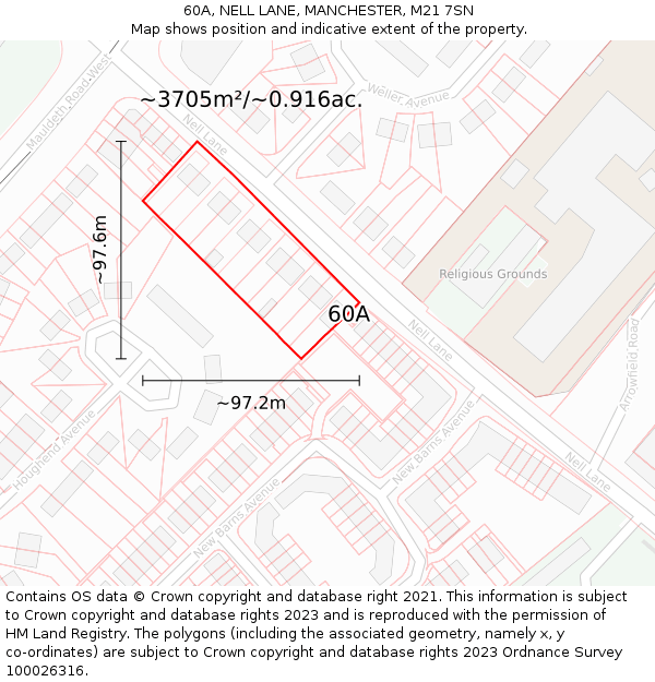 60A, NELL LANE, MANCHESTER, M21 7SN: Plot and title map