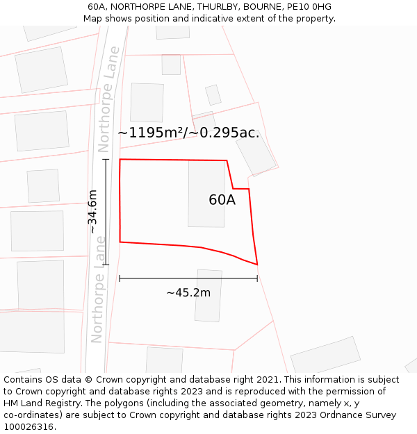 60A, NORTHORPE LANE, THURLBY, BOURNE, PE10 0HG: Plot and title map