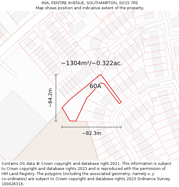 60A, PENTIRE AVENUE, SOUTHAMPTON, SO15 7RS: Plot and title map