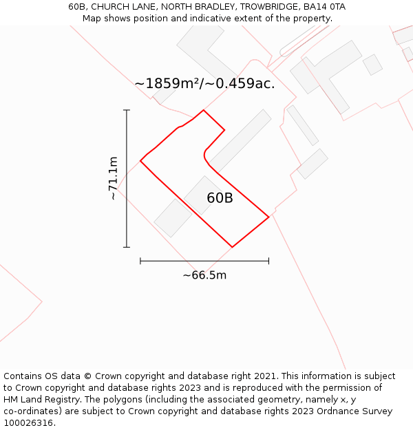 60B, CHURCH LANE, NORTH BRADLEY, TROWBRIDGE, BA14 0TA: Plot and title map