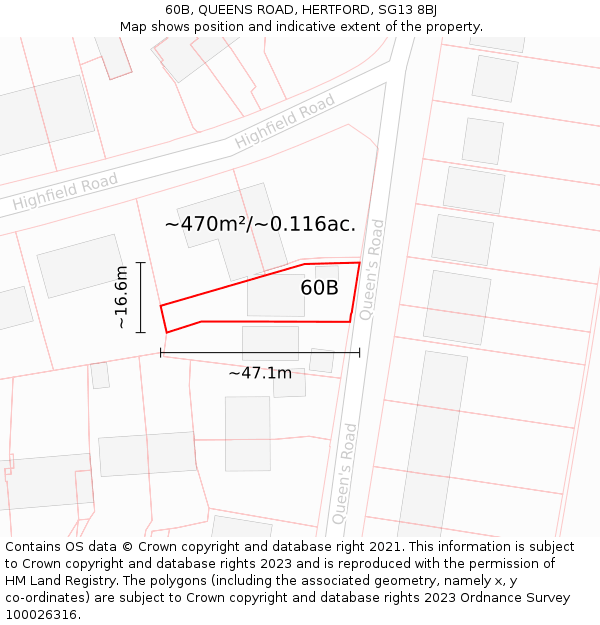 60B, QUEENS ROAD, HERTFORD, SG13 8BJ: Plot and title map