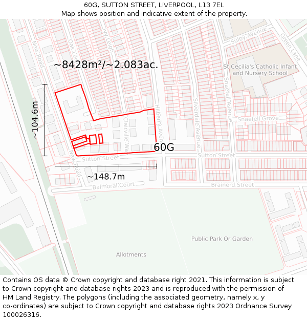 60G, SUTTON STREET, LIVERPOOL, L13 7EL: Plot and title map