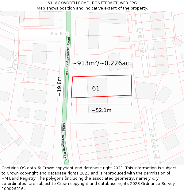 61, ACKWORTH ROAD, PONTEFRACT, WF8 3PG: Plot and title map