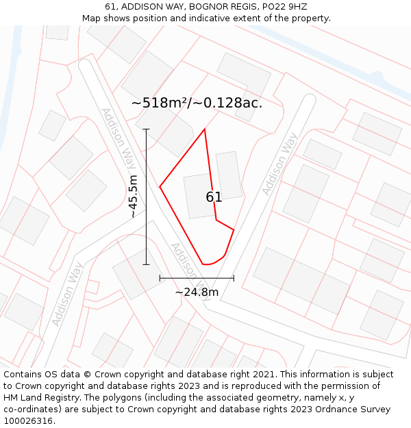 61, ADDISON WAY, BOGNOR REGIS, PO22 9HZ: Plot and title map