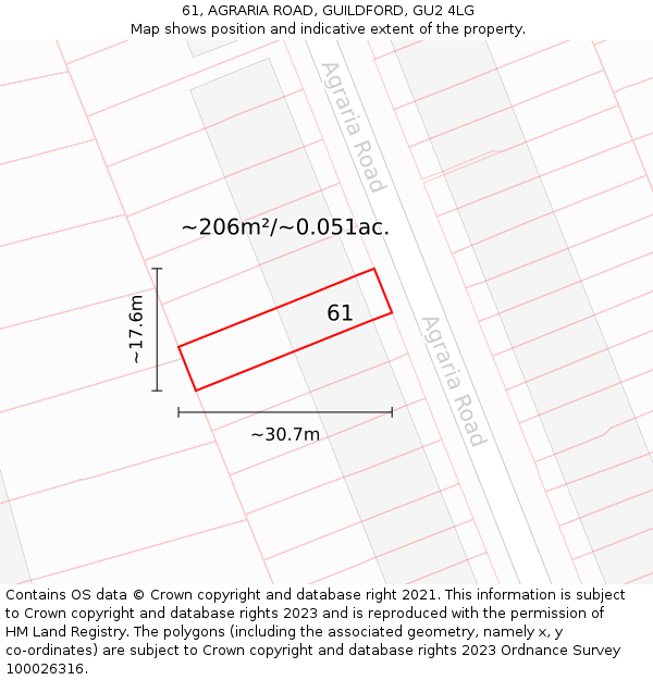 61, AGRARIA ROAD, GUILDFORD, GU2 4LG: Plot and title map