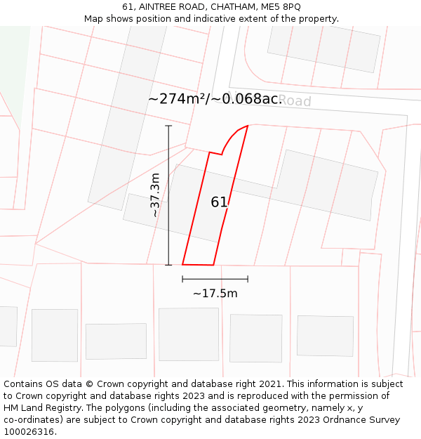 61, AINTREE ROAD, CHATHAM, ME5 8PQ: Plot and title map