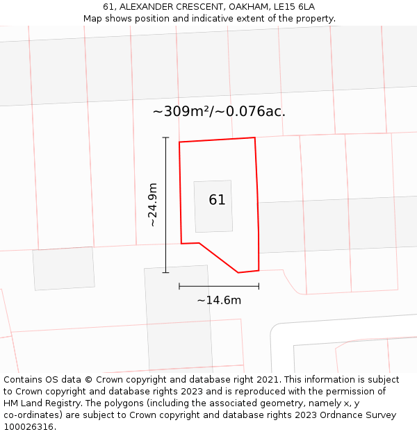 61, ALEXANDER CRESCENT, OAKHAM, LE15 6LA: Plot and title map