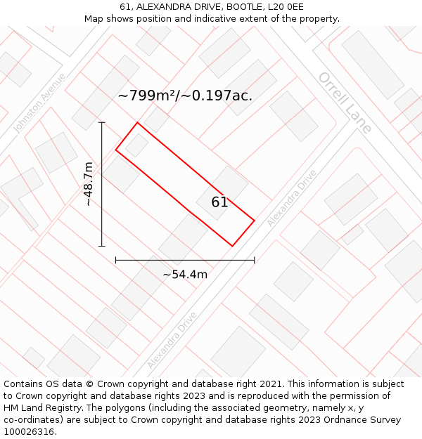 61, ALEXANDRA DRIVE, BOOTLE, L20 0EE: Plot and title map
