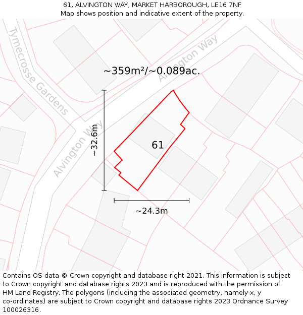 61, ALVINGTON WAY, MARKET HARBOROUGH, LE16 7NF: Plot and title map