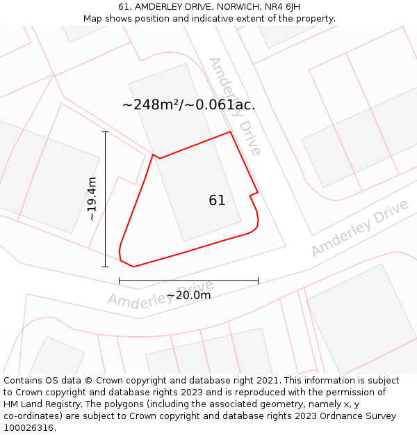 61, AMDERLEY DRIVE, NORWICH, NR4 6JH: Plot and title map