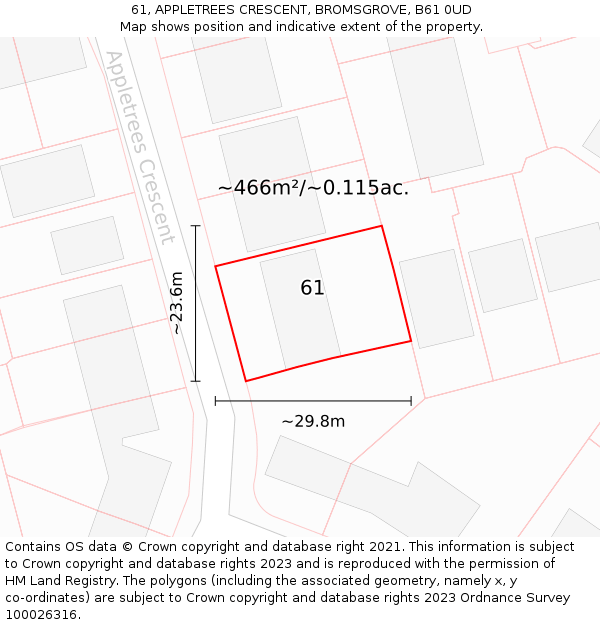 61, APPLETREES CRESCENT, BROMSGROVE, B61 0UD: Plot and title map