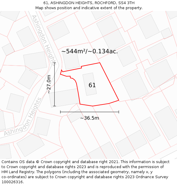 61, ASHINGDON HEIGHTS, ROCHFORD, SS4 3TH: Plot and title map